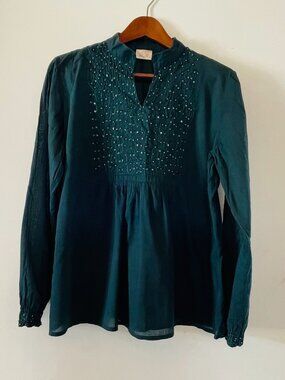 Greater Good - Vintage 100% Cotton Embellished Popover Blouse - Made in India
